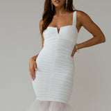 Nadia Tulle Hem Ruched Maxi Dress White