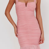 Nadia Tulle Hem Ruched Maxi Dress Pink
