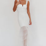 Nadia Tulle Hem Ruched Maxi Dress White