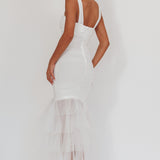 Nadia Tulle Hem Ruched Maxi Dress White
