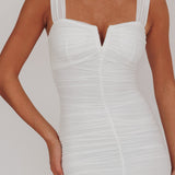 Nadia Tulle Hem Ruched Maxi Dress White