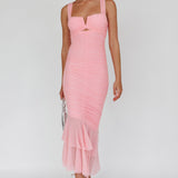 Nadia Ruched Fishtail Maxi Dress Blush