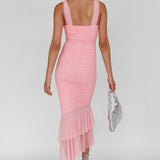 Nadia Ruched Fishtail Maxi Dress Blush