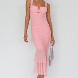 Nadia Ruched Fishtail Maxi Dress Blush