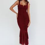 Nadia Ruched Fishtail Maxi Dress Dark Mauve