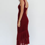 Nadia Ruched Fishtail Maxi Dress Dark Mauve