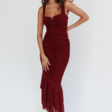 Nadia Ruched Fishtail Maxi Dress Dark Mauve