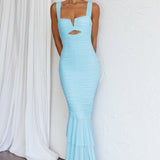 Nadia Ruched Fishtail Maxi Dress Light Blue