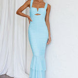 Nadia Ruched Fishtail Maxi Dress Light Blue