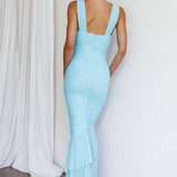 Nadia Ruched Fishtail Maxi Dress Light Blue