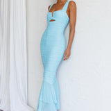 Nadia Ruched Fishtail Maxi Dress Light Blue