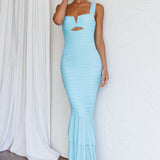 Nadia Ruched Fishtail Maxi Dress Light Blue