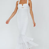 Nadia Ruched Fishtail Maxi Dress White