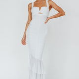 Nadia Ruched Fishtail Maxi Dress White