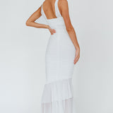 Nadia Ruched Fishtail Maxi Dress White