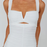 Nadia Ruched Fishtail Maxi Dress White