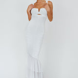Nadia Ruched Fishtail Maxi Dress White