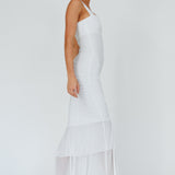 Nadia Ruched Fishtail Maxi Dress White