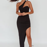Shooting Stars One-Shoulder Midi Dress Black