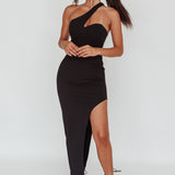 Shooting Stars One-Shoulder Midi Dress Black