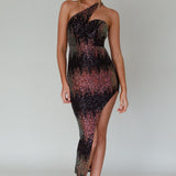Shooting Stars One-Shoulder Sequin Dress Black