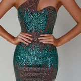 Shooting Stars One-Shoulder Sequin Dress Green