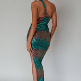 Shooting Stars One-Shoulder Sequin Dress Green