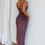 Silver Screen Queen Thigh Split Maxi Dress Purple