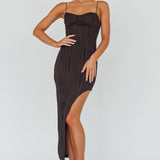 Silver Screen Queen Thigh Split Maxi Dress Stripe Black