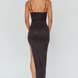 Silver Screen Queen Thigh Split Maxi Dress Stripe Black