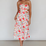 Halia One-Shoulder A-Line Midi Dress Floral Pink