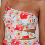 Halia One-Shoulder A-Line Midi Dress Floral Pink