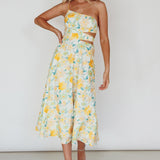 Halia One-Shoulder A-Line Midi Dress Floral Yellow