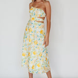 Halia One-Shoulder A-Line Midi Dress Floral Yellow