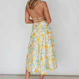 Halia One-Shoulder A-Line Midi Dress Floral Yellow