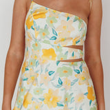 Halia One-Shoulder A-Line Midi Dress Floral Yellow