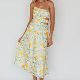 Halia One-Shoulder A-Line Midi Dress Floral Yellow