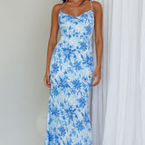 Janaina Tie-Up Back Maxi Dress Floral Blue