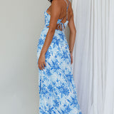 Janaina Tie-Up Back Maxi Dress Floral Blue