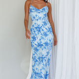 Janaina Tie-Up Back Maxi Dress Floral Blue