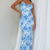 Janaina Tie-Up Back Maxi Dress Floral Blue