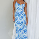 Janaina Tie-Up Back Maxi Dress Floral Blue