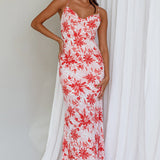 Janaina Tie-Up Back Maxi Dress Floral Red