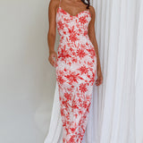 Janaina Tie-Up Back Maxi Dress Floral Red