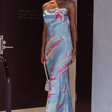 Moment With You Ruched Bust Midi Dress Swirl Blue/White