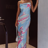 Moment With You Ruched Bust Midi Dress Swirl Blue/White