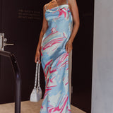 Moment With You Ruched Bust Midi Dress Swirl Blue/White