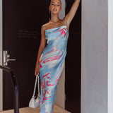 Moment With You Ruched Bust Midi Dress Swirl Blue/White