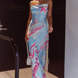 Moment With You Ruched Bust Midi Dress Swirl Blue/White