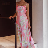 Moment With You Ruched Bust Midi Dress Swirl Pink/Lemon